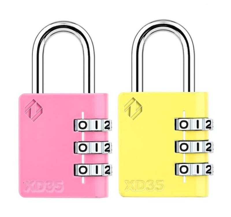 Zarker XD35 Combination Lock, 3-Digit Padlock for School Gym Sports LockerLock, Fence, Toolbox, Case, Hasp Storage (2-Pack, Pink, Yellow) - Image 1